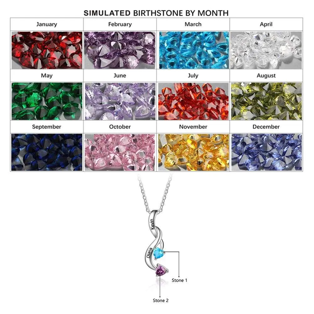 Personalized Birthstone Heart Pendant Necklace