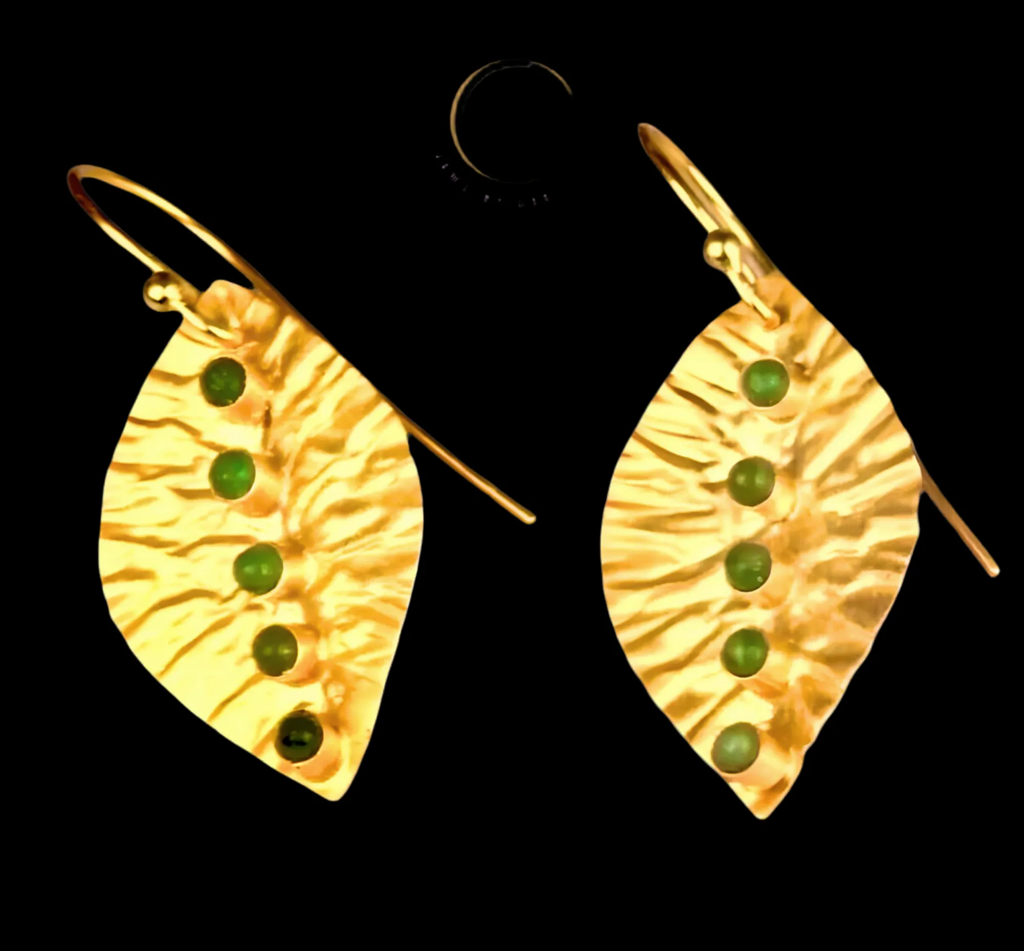 Petite 22k Gold Leaf Emerald Gemstone Earrings 1.0"