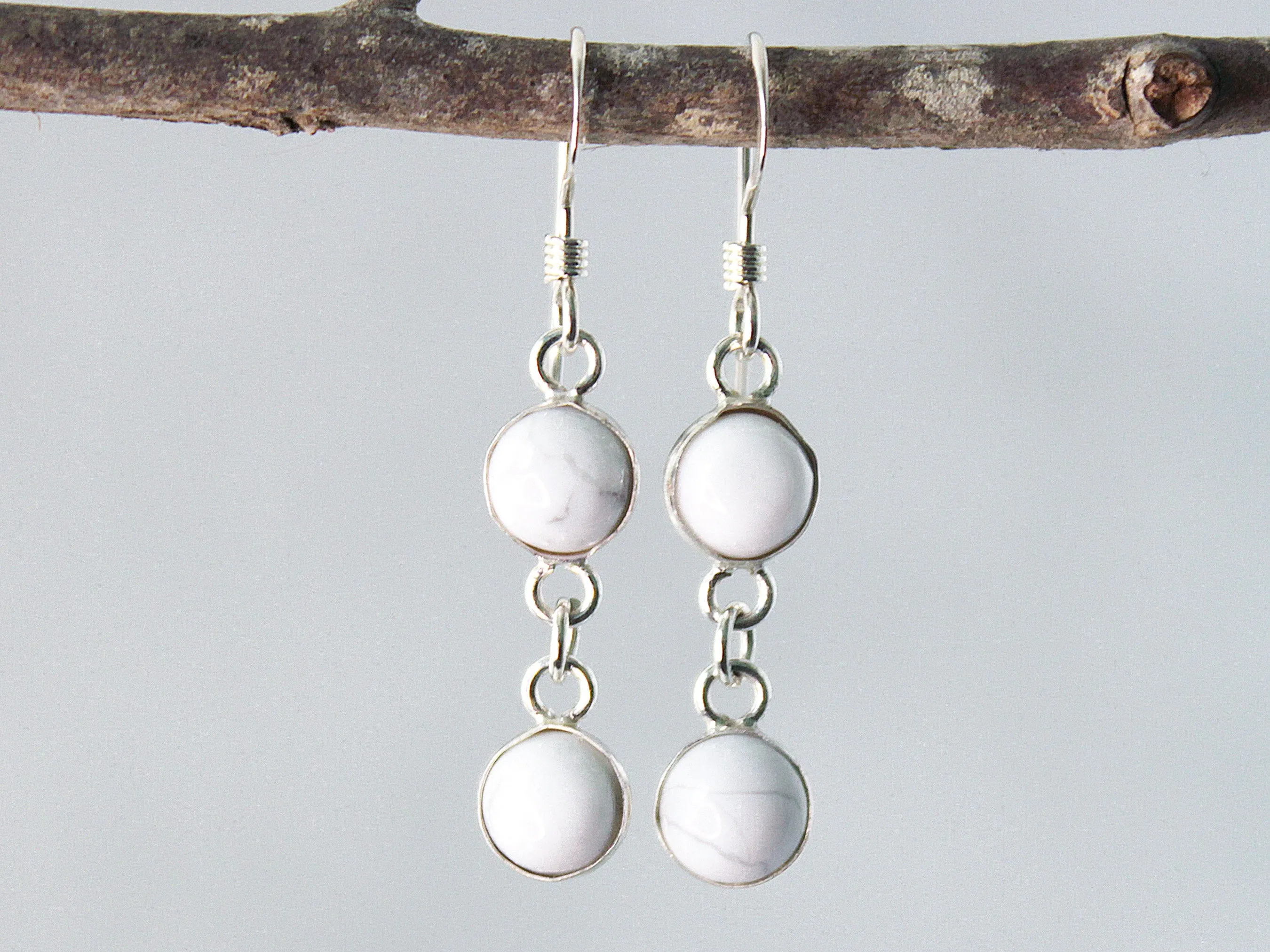 Petite Sterling Silver Two-Stone White Howlite Earrings - Spiritual Serenity