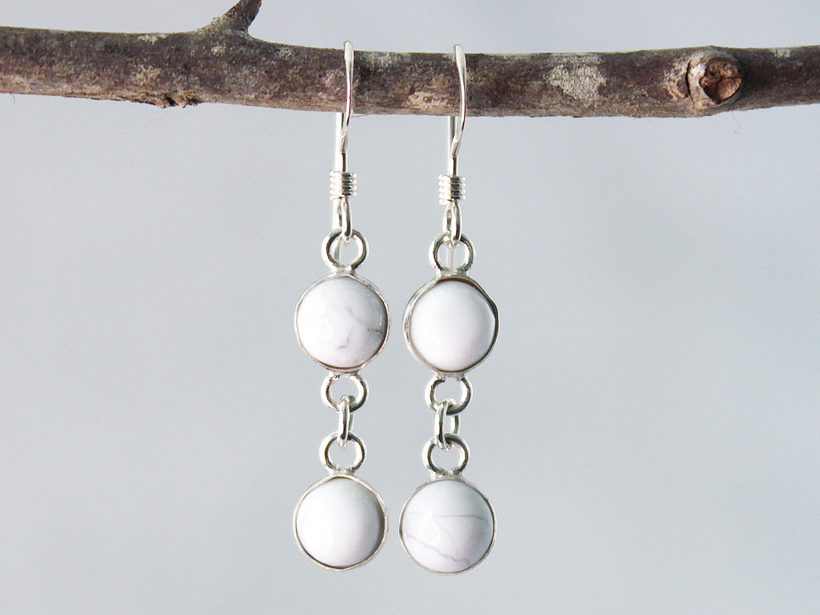 Petite Sterling Silver Two-Stone White Howlite Earrings - Spiritual Serenity