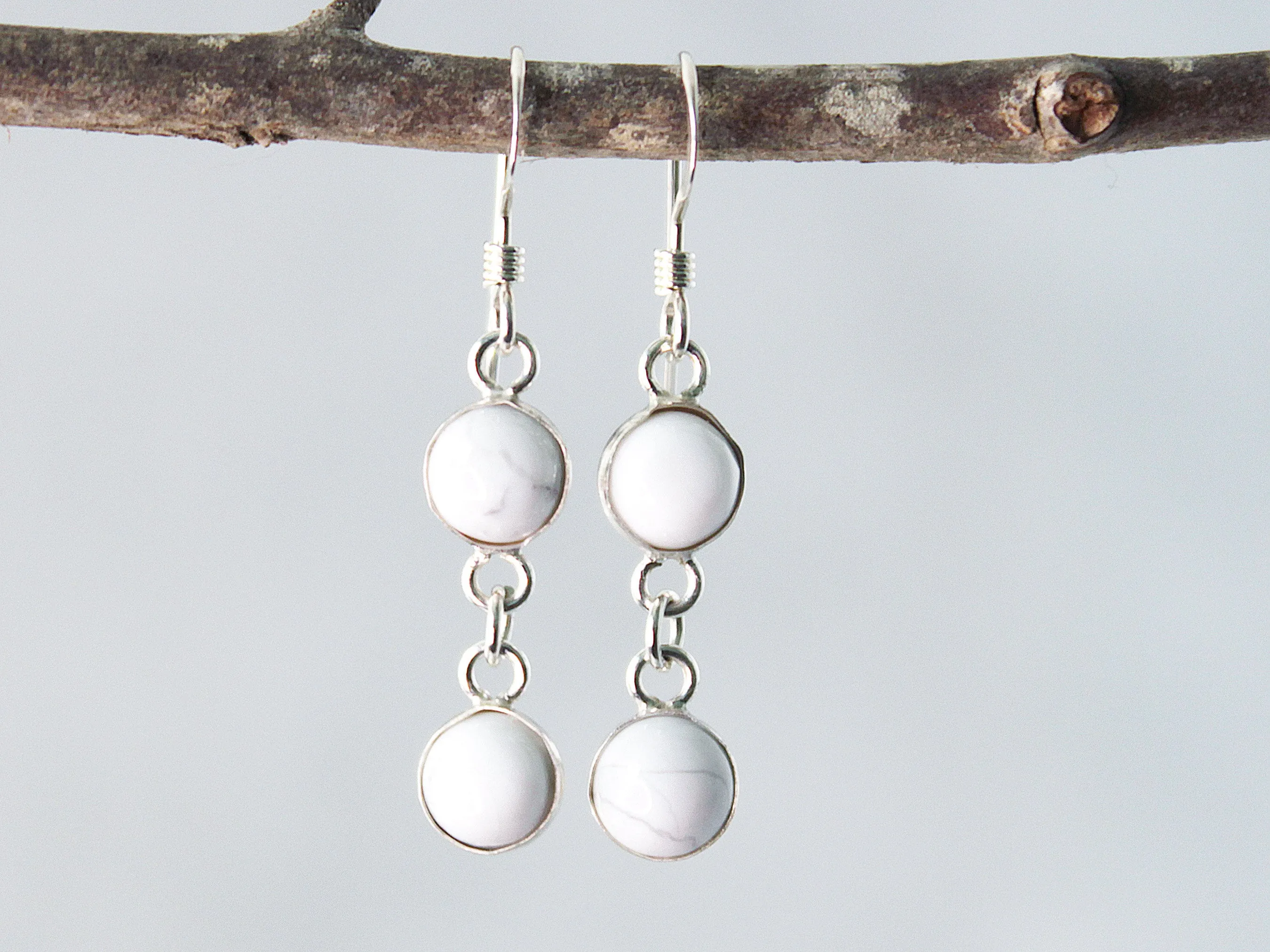 Petite Sterling Silver Two-Stone White Howlite Earrings - Spiritual Serenity