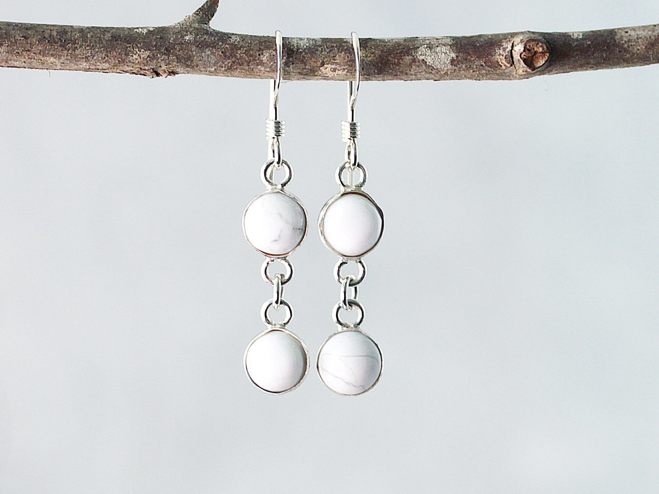 Petite Sterling Silver Two-Stone White Howlite Earrings - Spiritual Serenity