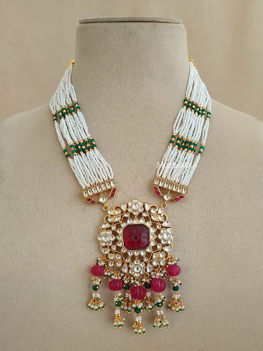 Pink Color Gold Plated Jadau Kundan Necklace Set - MS1942YP