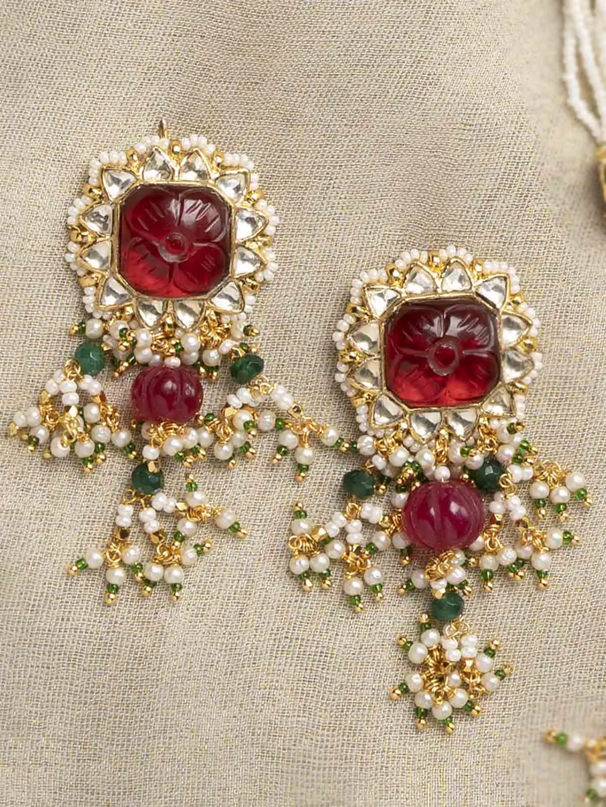 Pink Color Gold Plated Jadau Kundan Necklace Set - MS1942YP