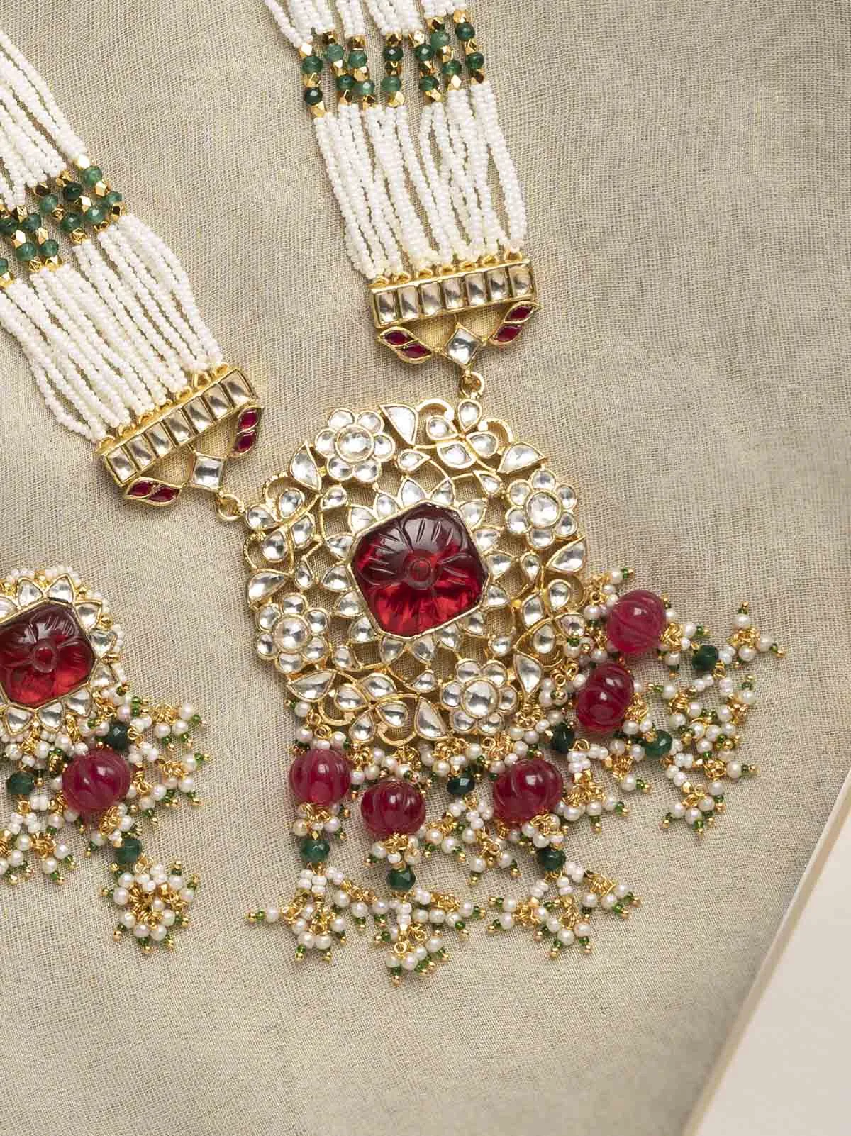 Pink Color Gold Plated Jadau Kundan Necklace Set - MS1942YP