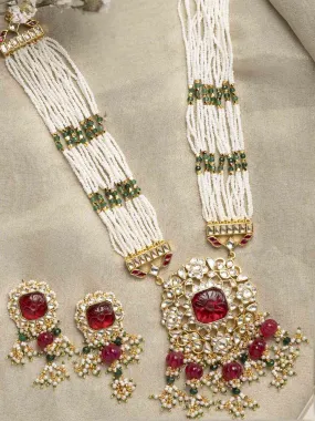 Pink Color Gold Plated Jadau Kundan Necklace Set - MS1942YP