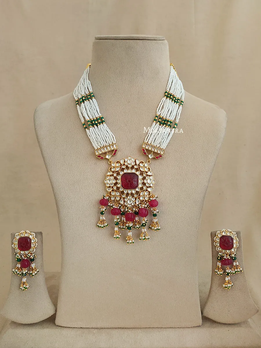 Pink Color Gold Plated Jadau Kundan Necklace Set - MS1942YP