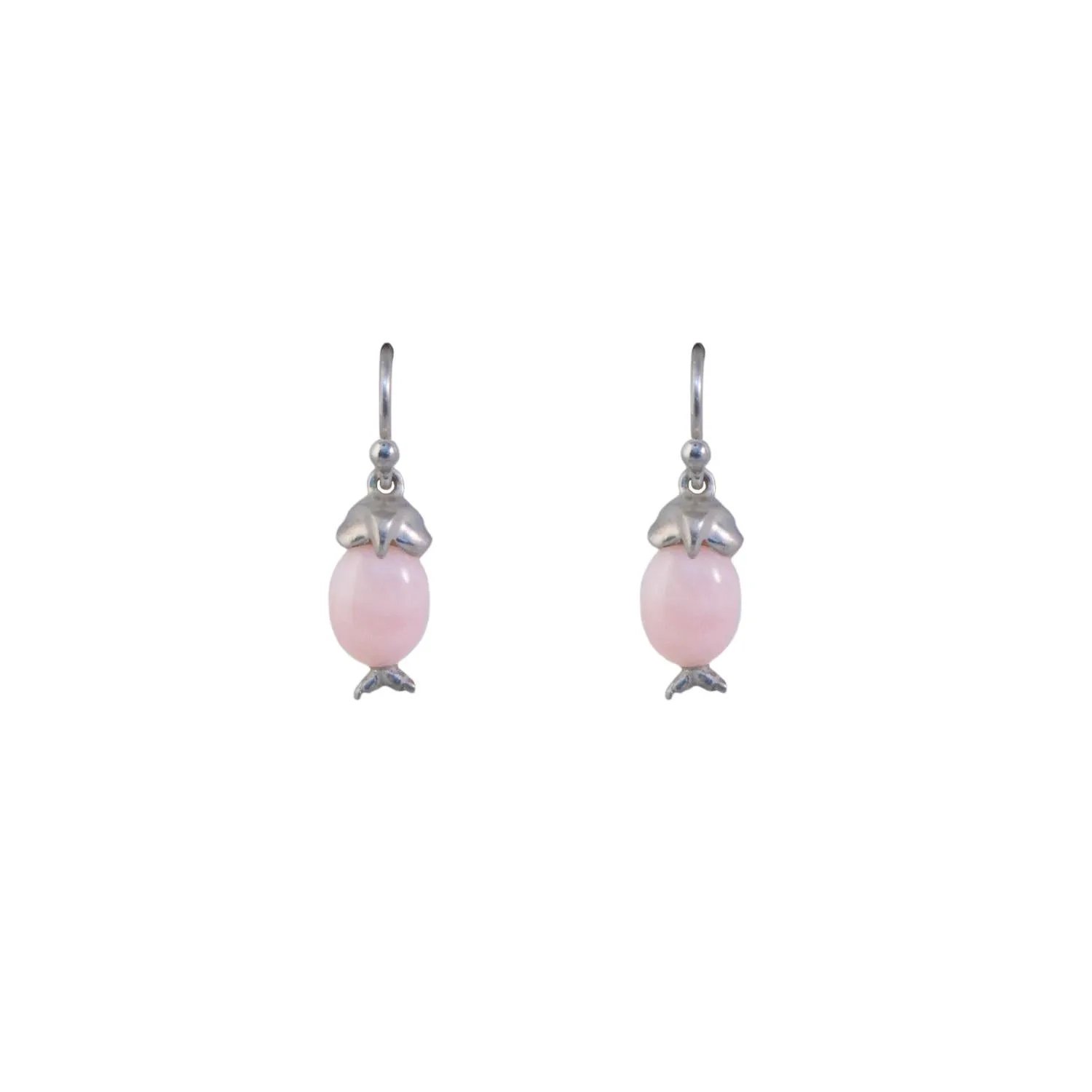 Pink Opal Silver Owl Earrings