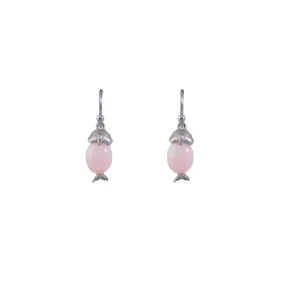 Pink Opal Silver Owl Earrings