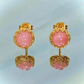 Pink Opal Stud Earrings, Dainty Pink Opal 22k Gold Post earrings, artisan jewelry