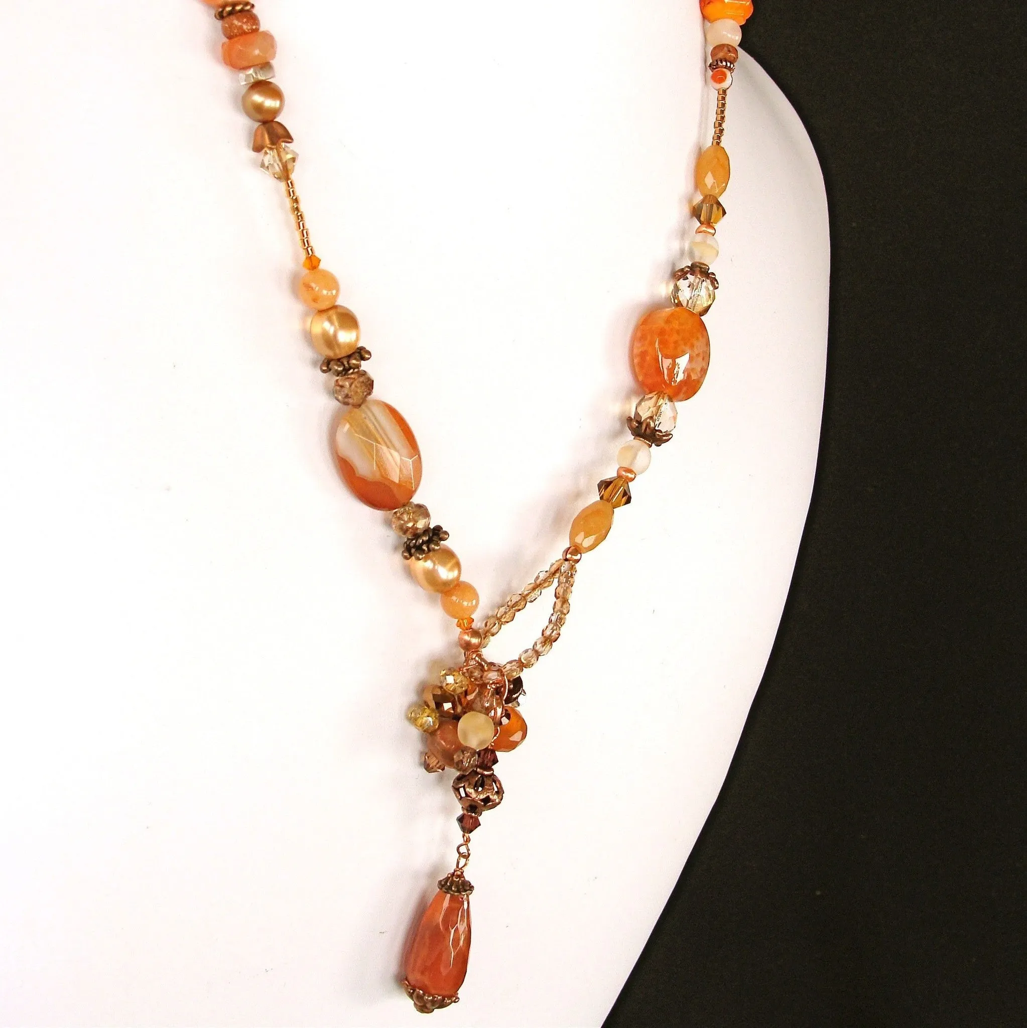 Pippa: Lariat Necklace with Orange Gemstones