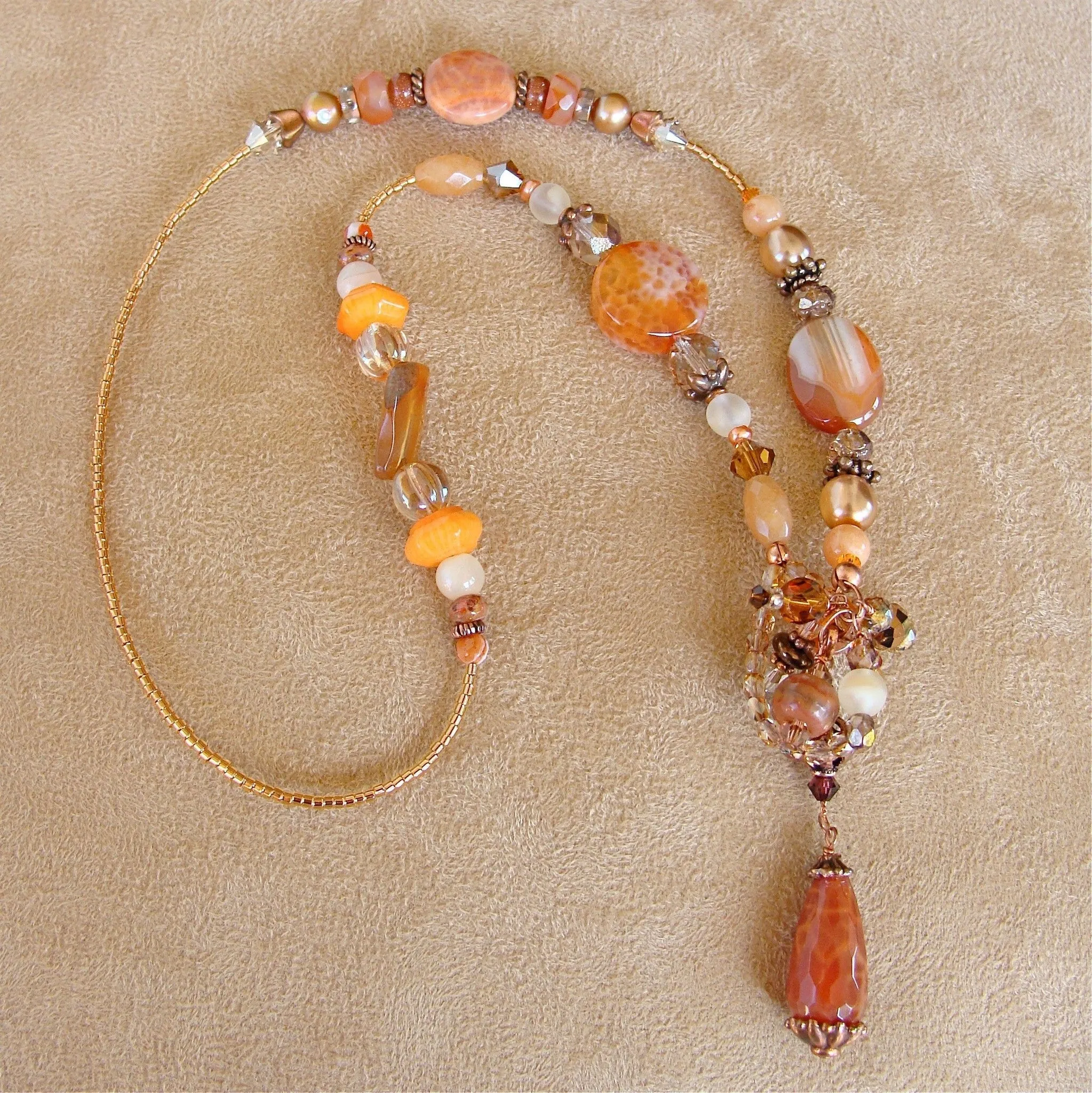 Pippa: Lariat Necklace with Orange Gemstones