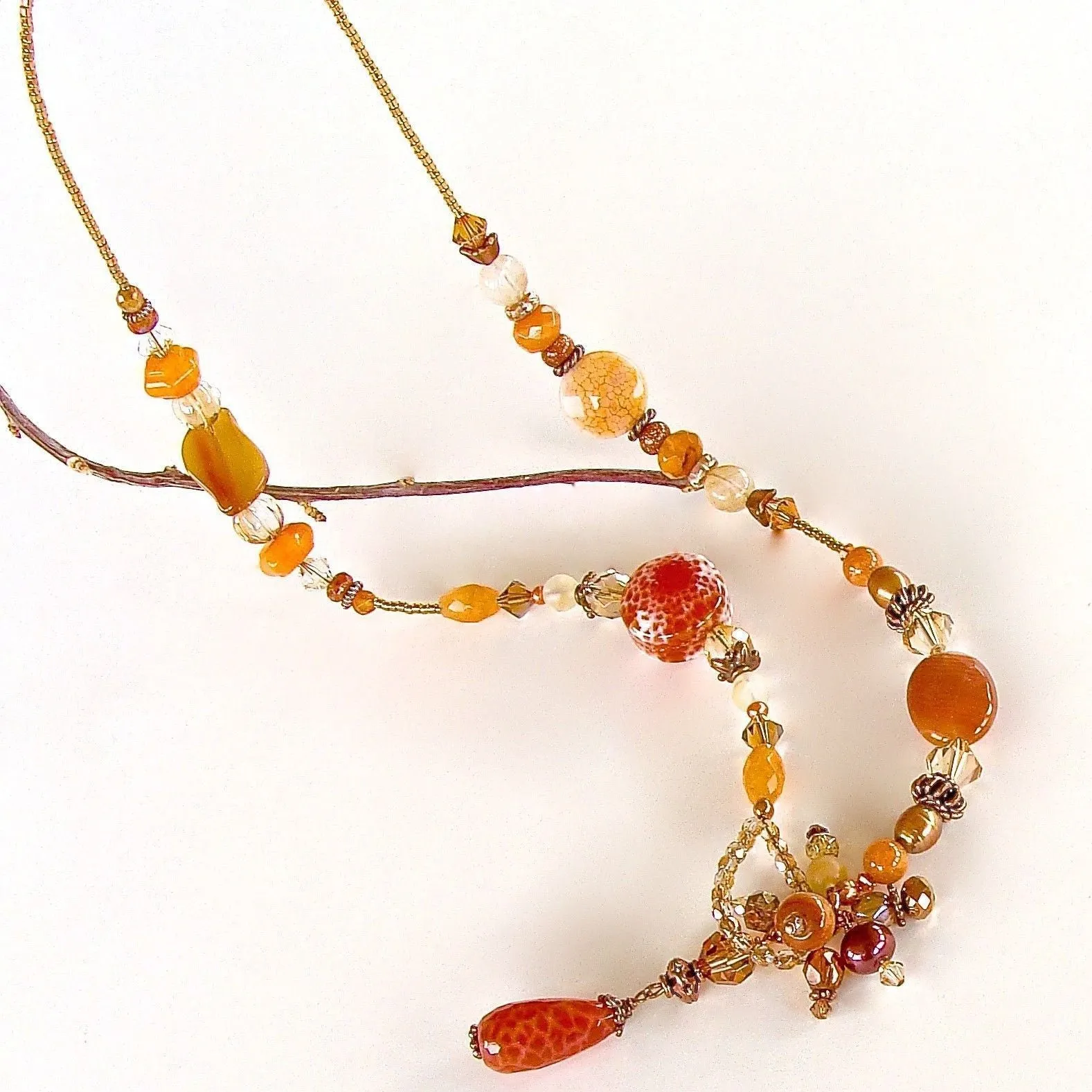 Pippa: Lariat Necklace with Orange Gemstones