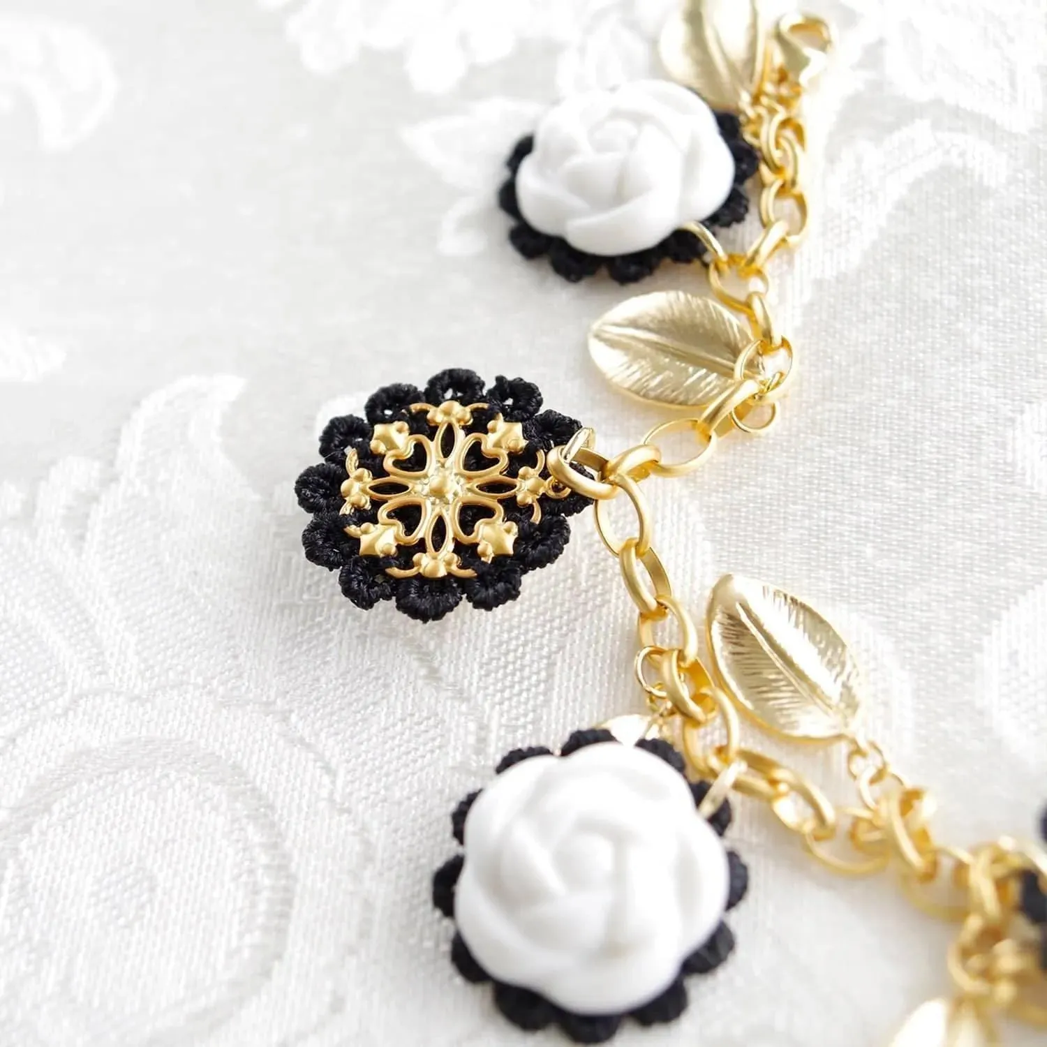 Porcelain Camellias and Golden Leaves Bracelet | POPORCELAIN Based in Denmark