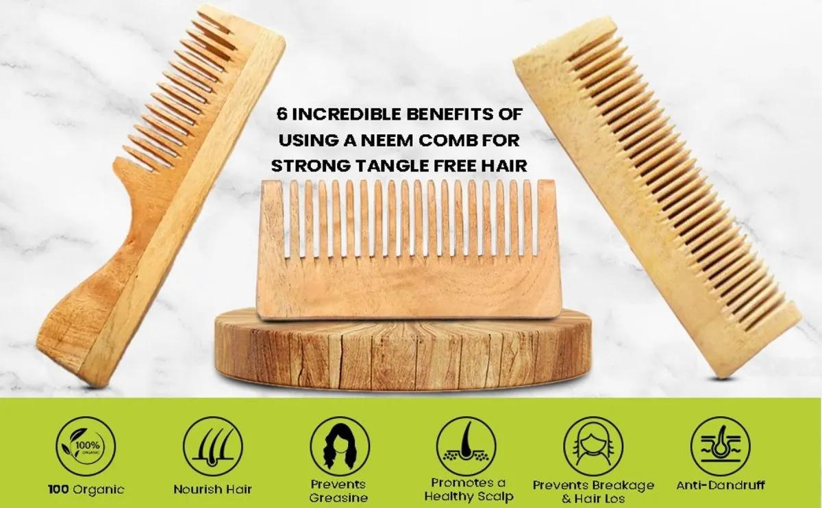 Pure Kacchi Neem Wood Comb Pack Combo -05 (Pack of 3)