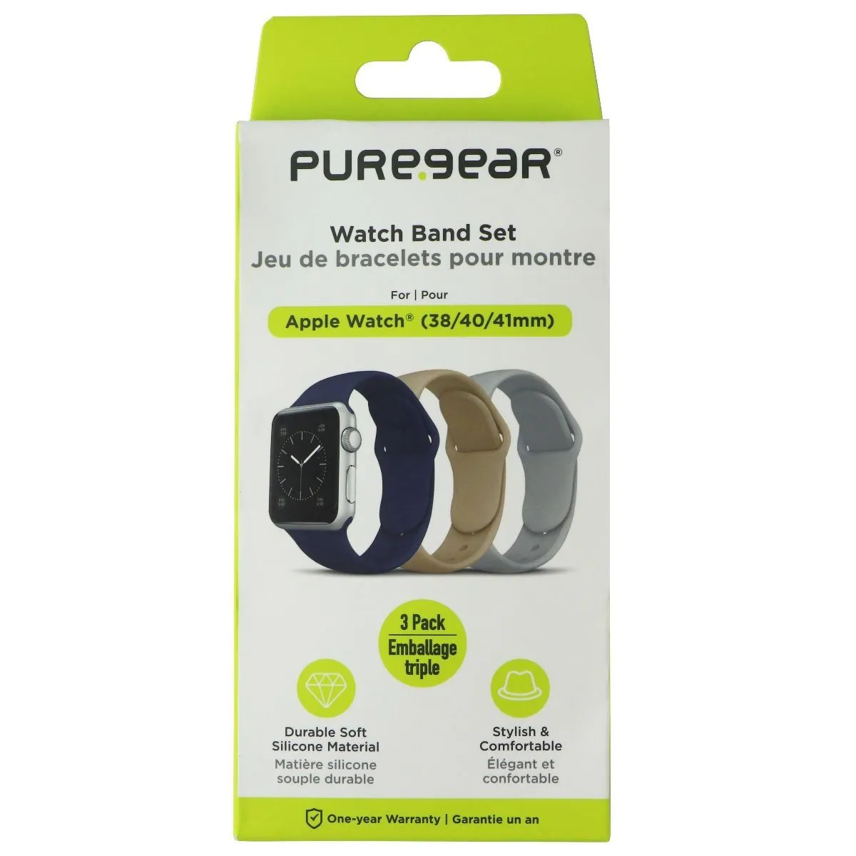 PureGear Watch Band Set for Apple Watch 38/40/41mm - Gray, Blue, Tan (3 Pack)