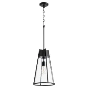 Quorum 827-69 Cone Pendant - Textured Black Clear Glass Shade 19" Modern Farmhouse Industrial Transitional