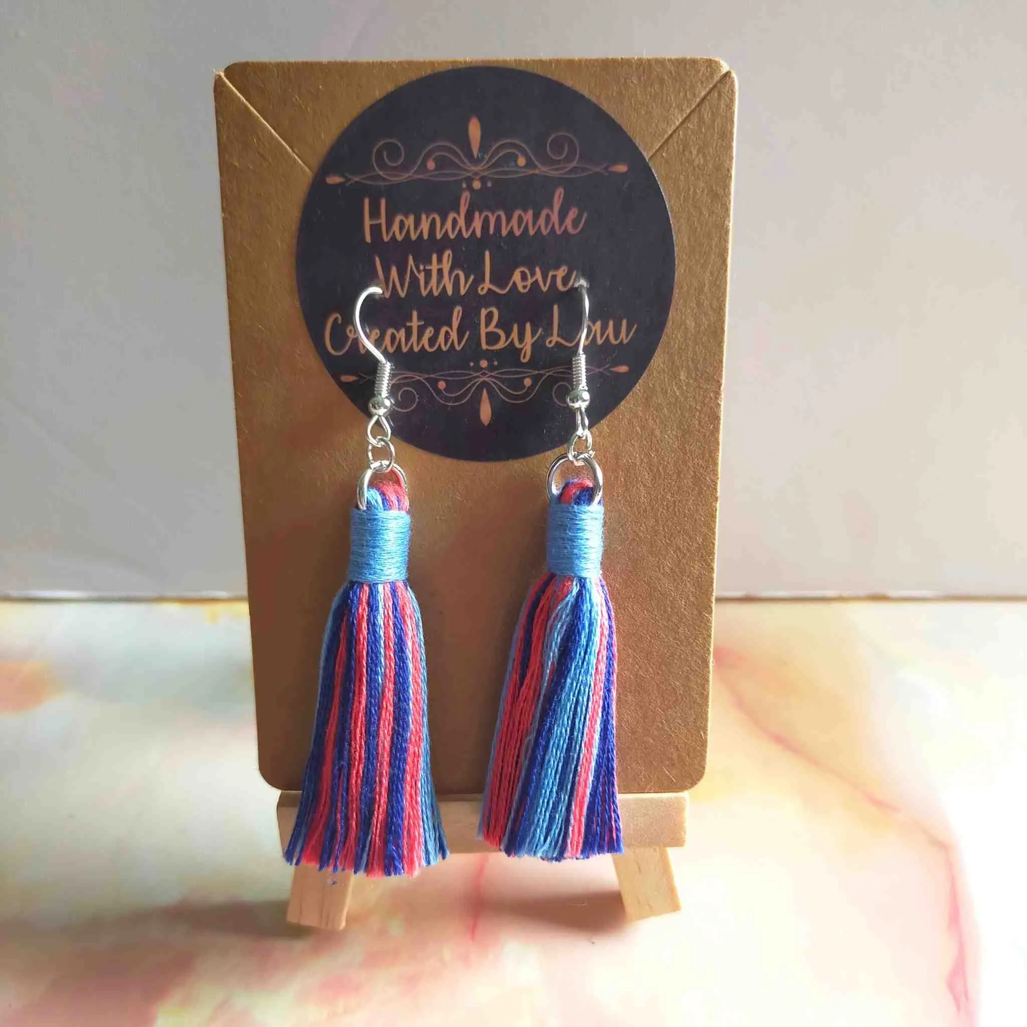 "Fallon Mini" Sky Blue Coral Mix Tassel Earrings Silver Plated