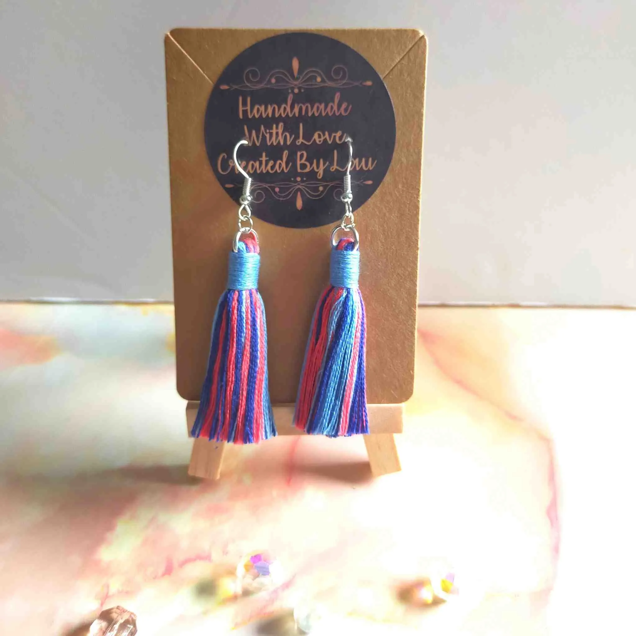 "Fallon Mini" Sky Blue Coral Mix Tassel Earrings Silver Plated