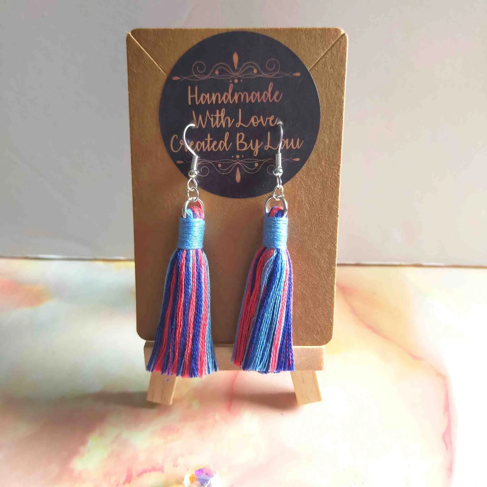 "Fallon Mini" Sky Blue Coral Mix Tassel Earrings Silver Plated