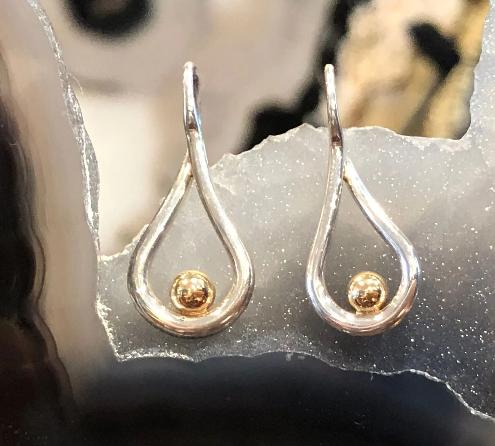 "Mana" Drop Sterling Silver Gold Ball Earrings