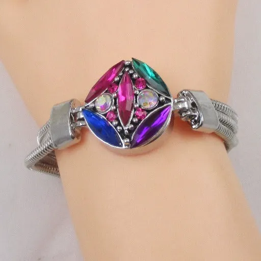 Rainbow Crystal Multi-stone & Silver Bangle Bracelet