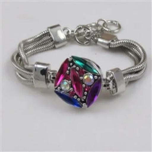 Rainbow Crystal Multi-stone & Silver Bangle Bracelet