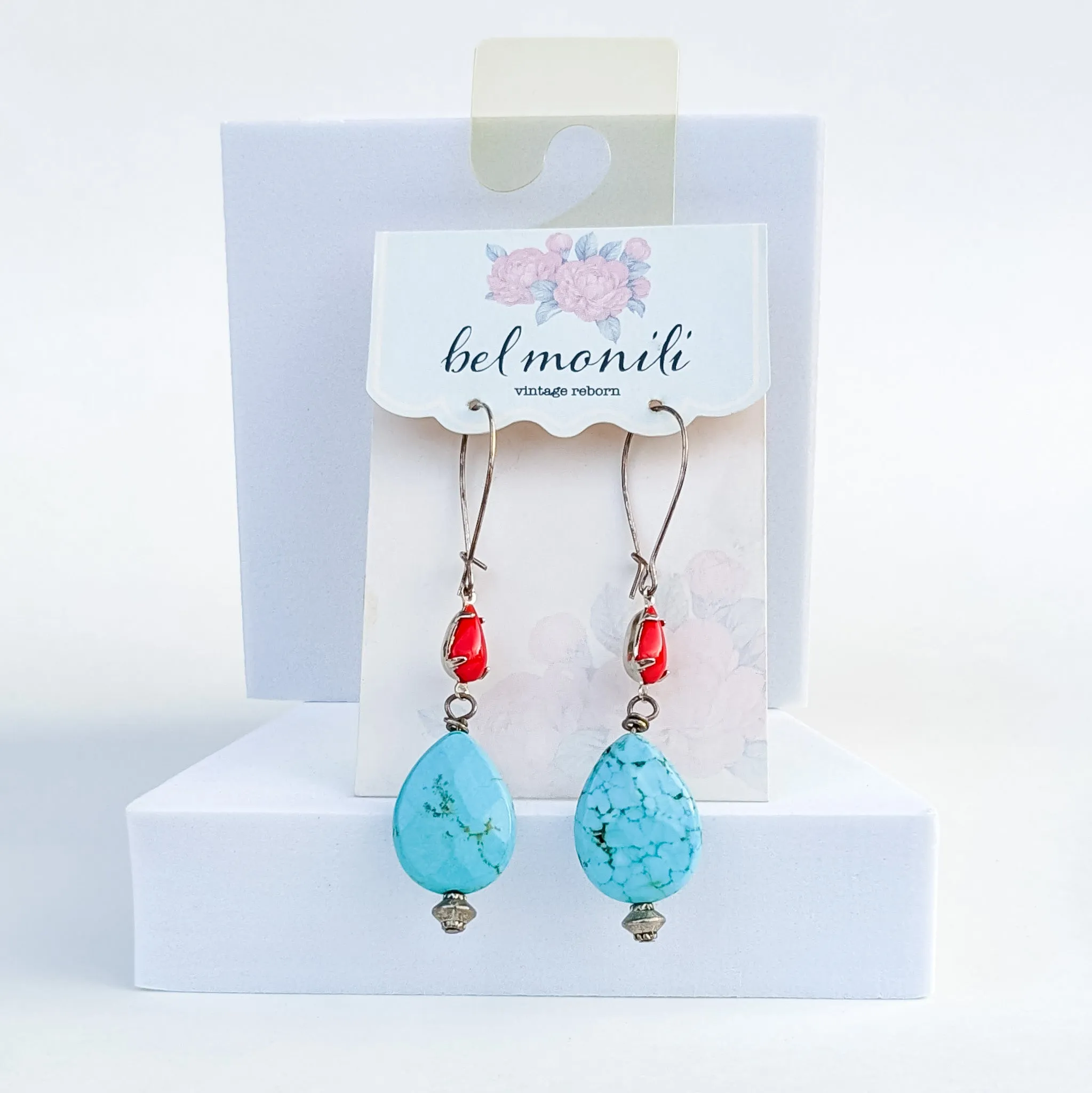 Red and turquoise teardrop earrings