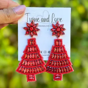 Red Christmas Tree Jeweled Earrings