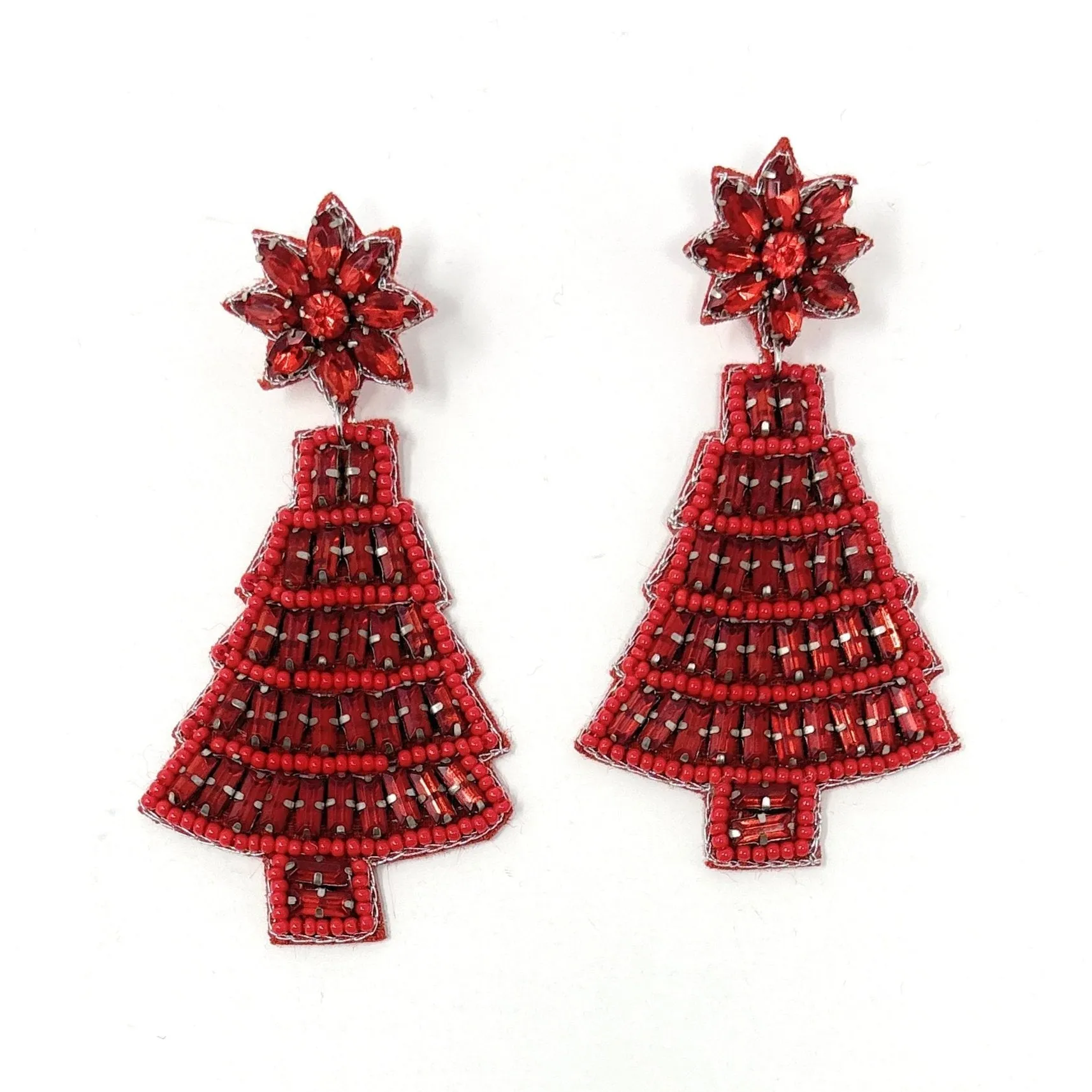 Red Christmas Tree Jeweled Earrings