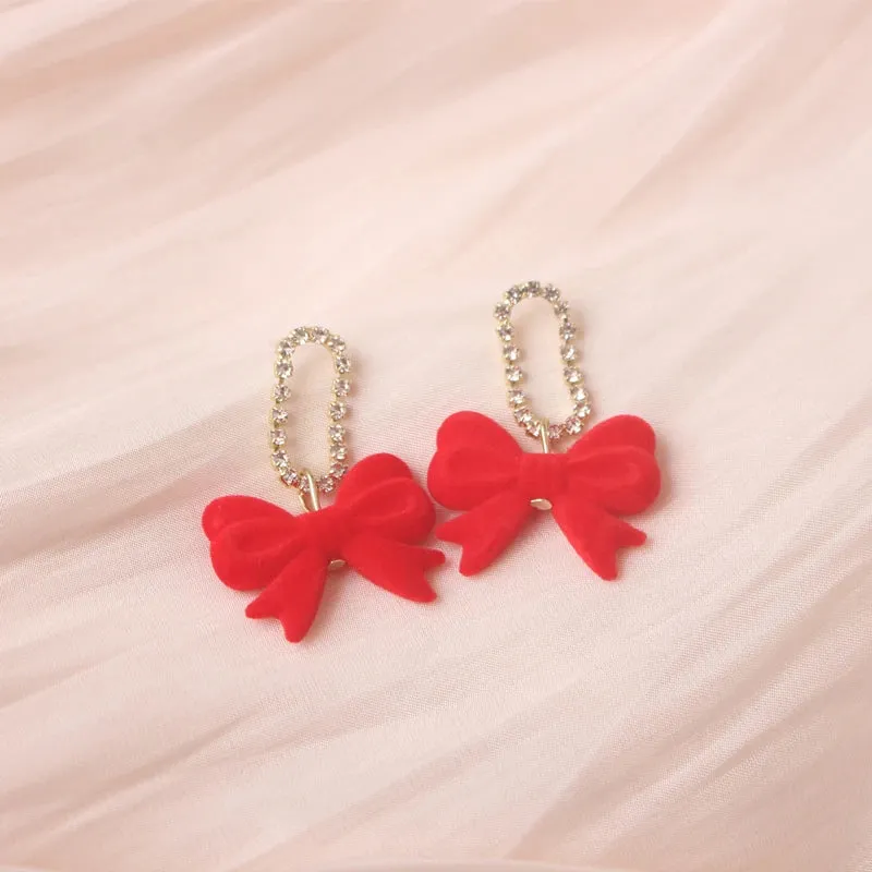 Red Color Hang Earrings for Women Summer Korean Flower Heart Leaf Metal Ear Wedding Party Jewelry Valentine's Day Girl Gift