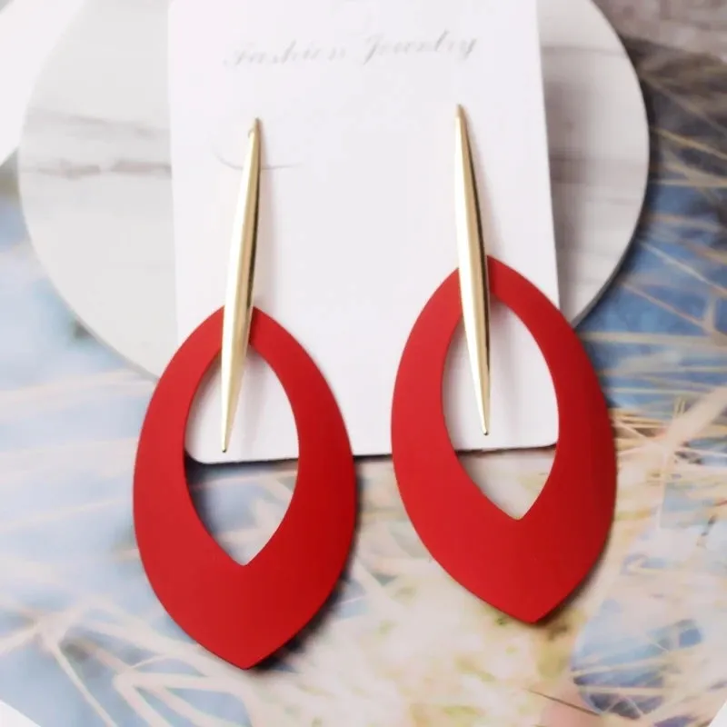 Red Color Hang Earrings for Women Summer Korean Flower Heart Leaf Metal Ear Wedding Party Jewelry Valentine's Day Girl Gift