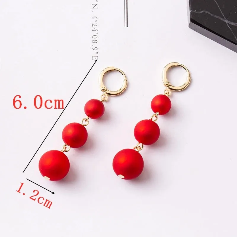 Red Color Hang Earrings for Women Summer Korean Flower Heart Leaf Metal Ear Wedding Party Jewelry Valentine's Day Girl Gift