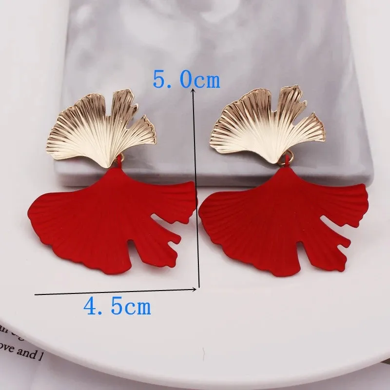 Red Color Hang Earrings for Women Summer Korean Flower Heart Leaf Metal Ear Wedding Party Jewelry Valentine's Day Girl Gift