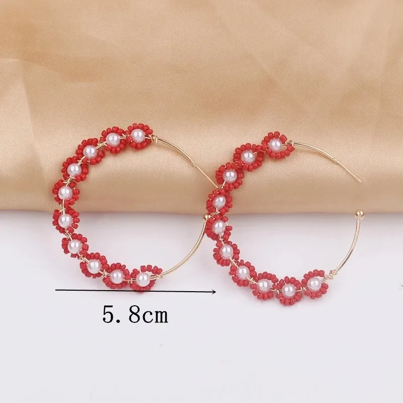 Red Color Hang Earrings for Women Summer Korean Flower Heart Leaf Metal Ear Wedding Party Jewelry Valentine's Day Girl Gift