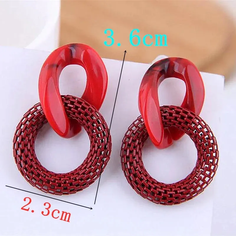 Red Color Hang Earrings for Women Summer Korean Flower Heart Leaf Metal Ear Wedding Party Jewelry Valentine's Day Girl Gift