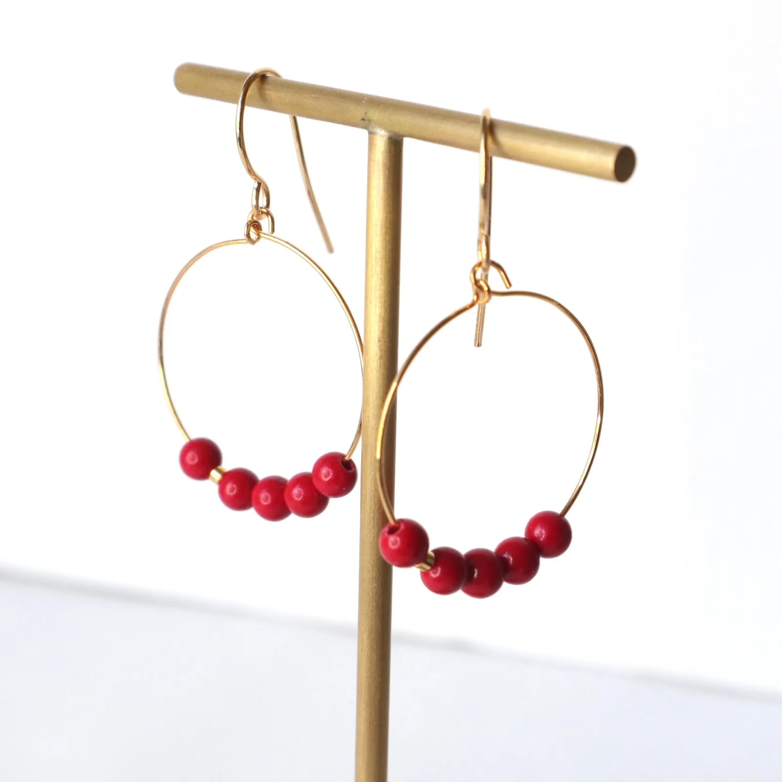 Red Coral Gold Hoop Earrings