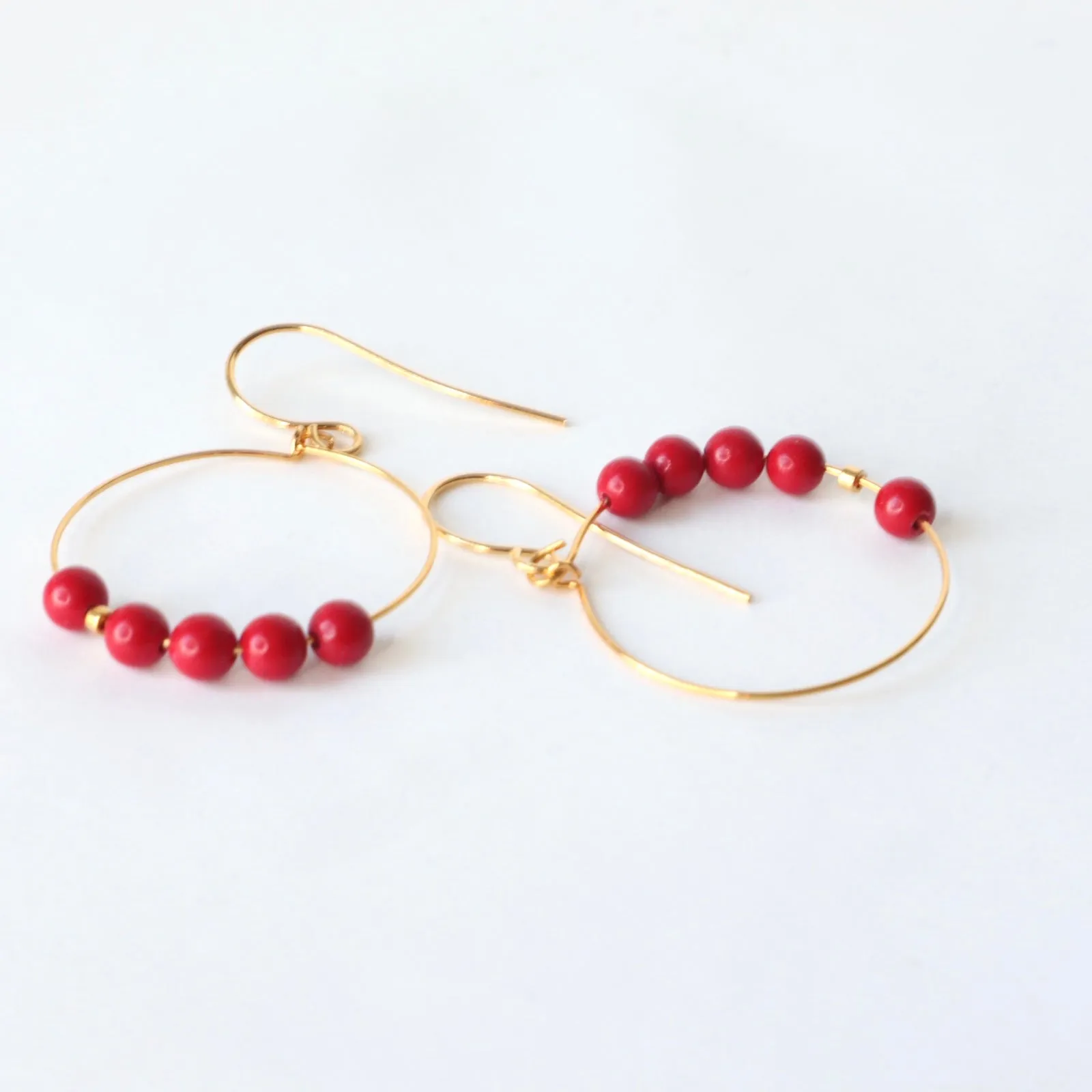 Red Coral Gold Hoop Earrings