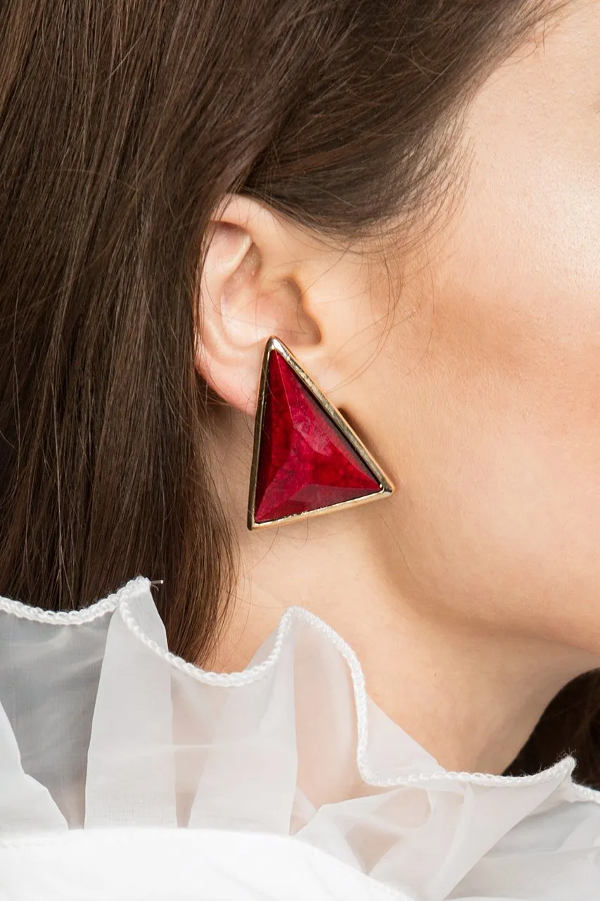 Red Coral Triangle Earrings