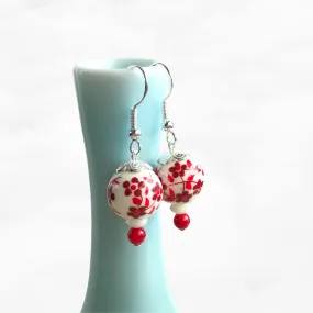 Red Plum Blossom Porcelain Earrings