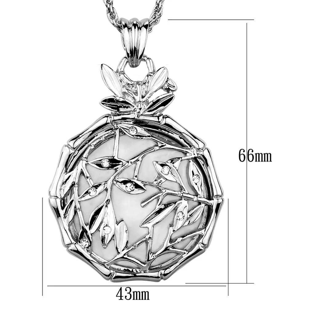 Rhodium Brass Magnifier pendant with Top Grade Crystal in Clear for Women Style 3W906