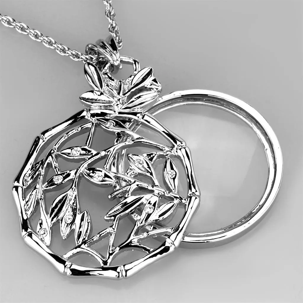 Rhodium Brass Magnifier pendant with Top Grade Crystal in Clear for Women Style 3W906