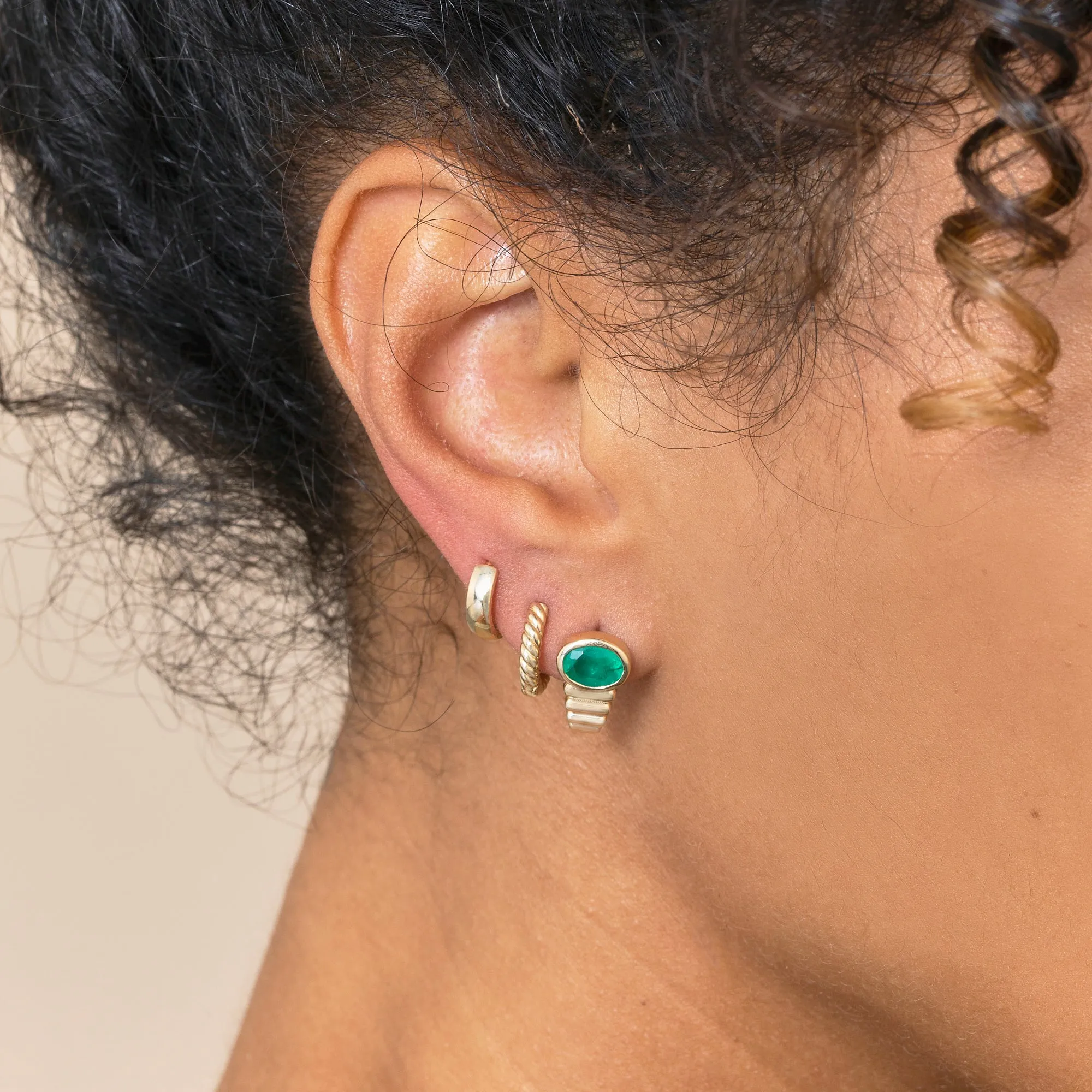 Ribbed Design Vintage Emerald Earrings, Carol