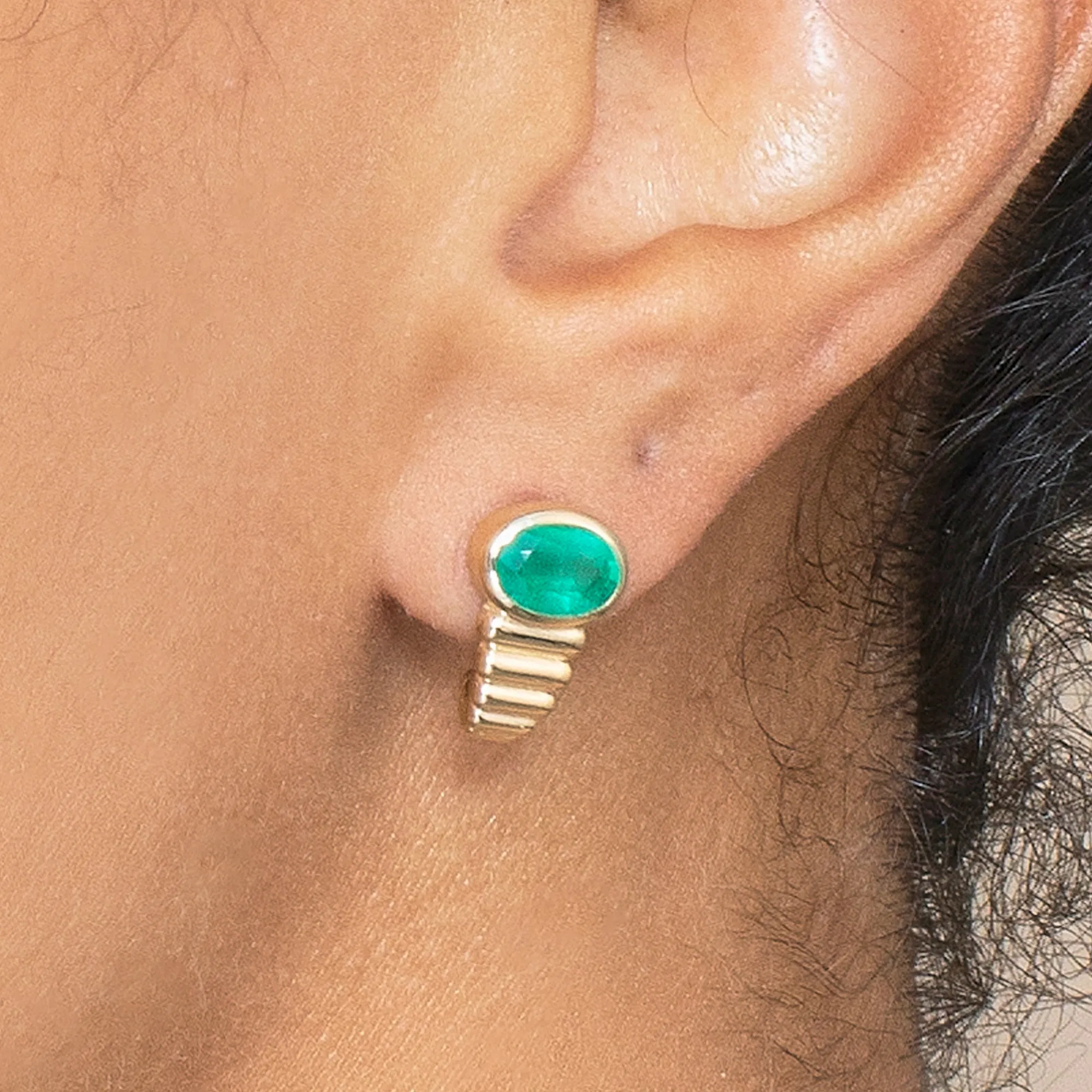 Ribbed Design Vintage Emerald Earrings, Carol