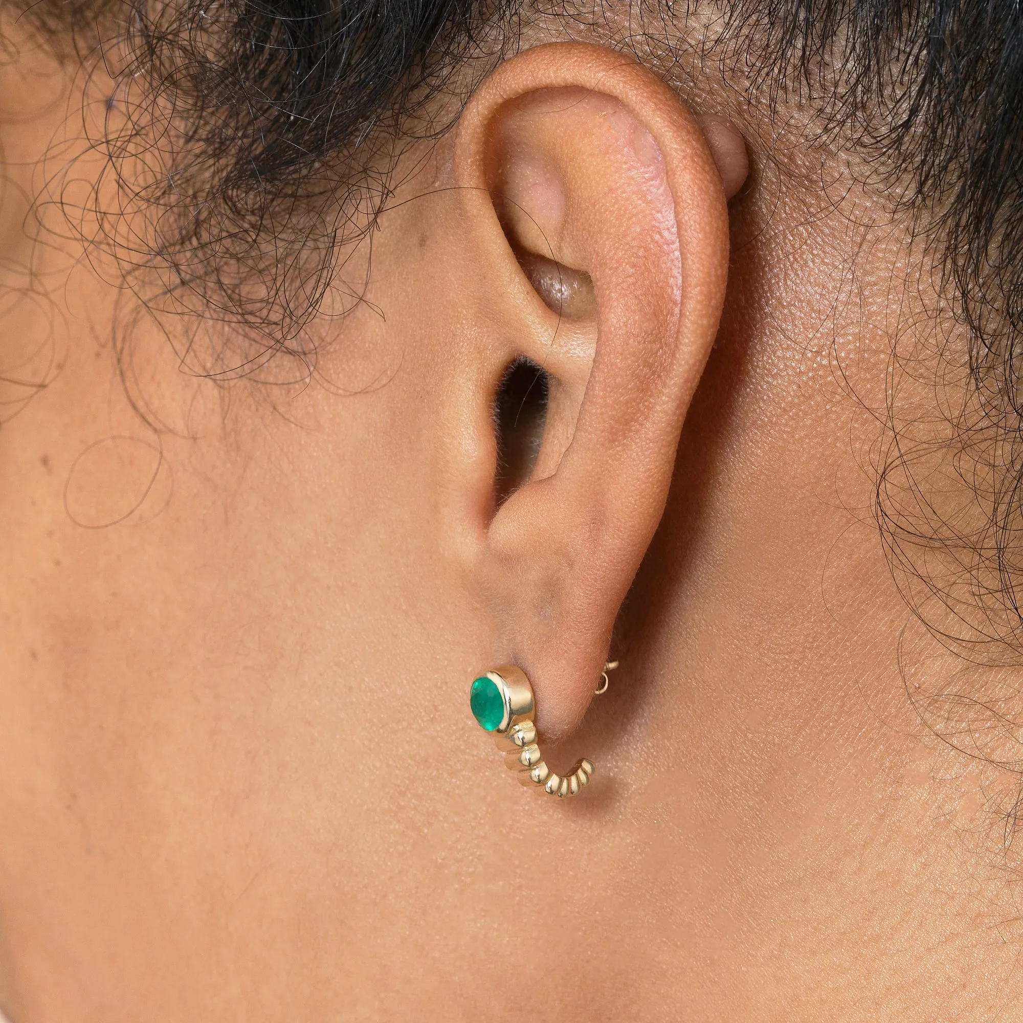 Ribbed Design Vintage Emerald Earrings, Carol