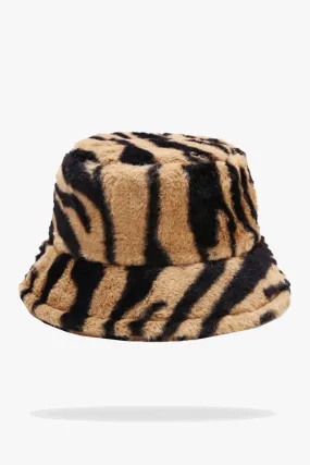 Rose Bucket Zebra Fur Hat - W22 - WHT0001