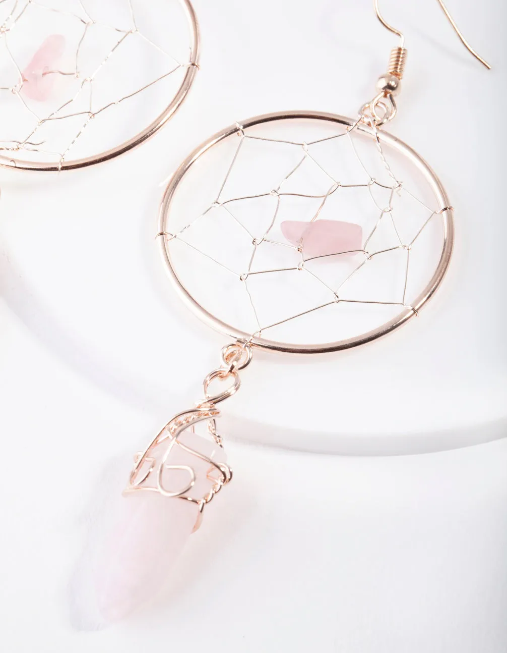 Rose Gold Dreamcatcher Rose Quartz Earrings