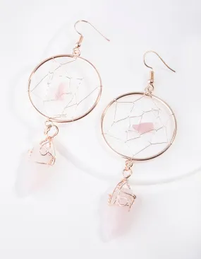 Rose Gold Dreamcatcher Rose Quartz Earrings