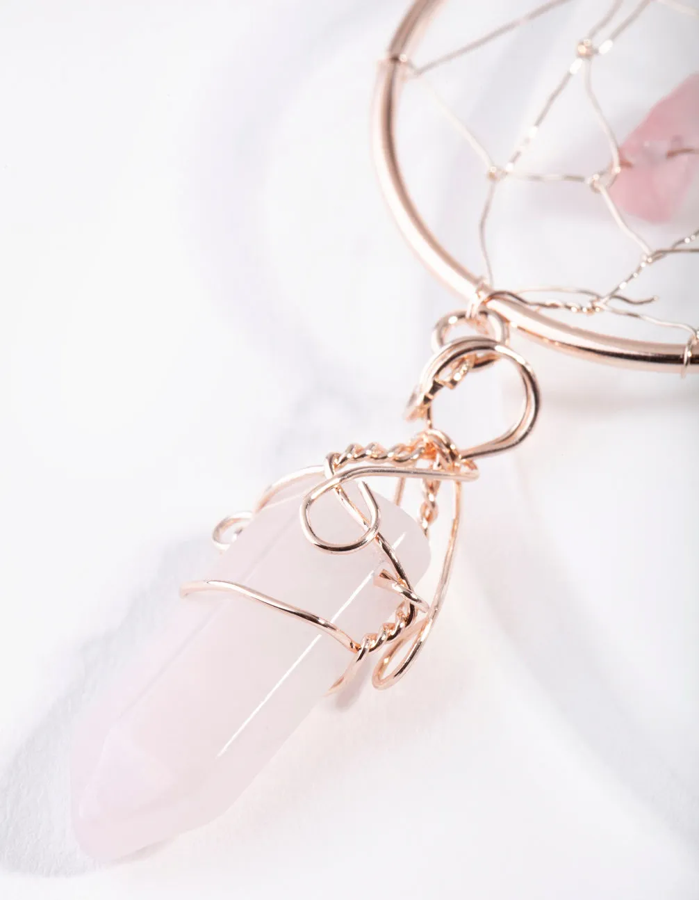 Rose Gold Dreamcatcher Rose Quartz Earrings