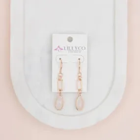 Rose Gold Link White Quartz Earring**